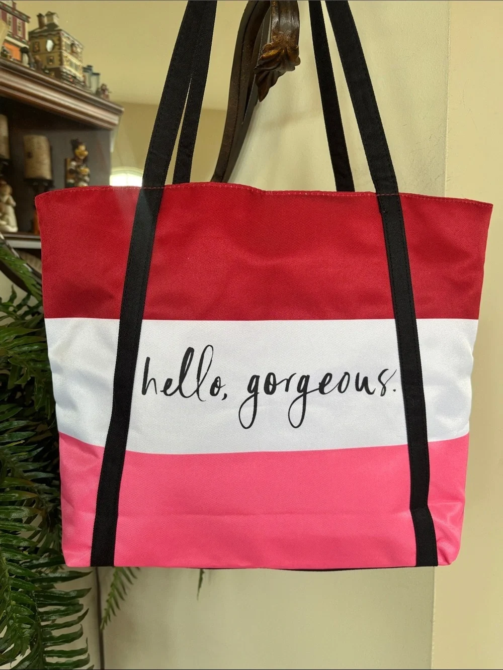 NWT Clinique X Kate Spade Shopping Tote Shoulder Bag Striped “Hello Gorgeous”